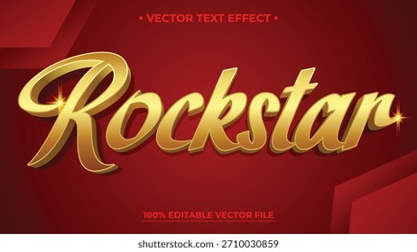 Efecto de texto dorado Rockstar sobre fondo rojo Diseño de Vector editable