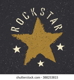 Rockstar. Grunge-Stern mit Schrift. Designvorlage für den Druck