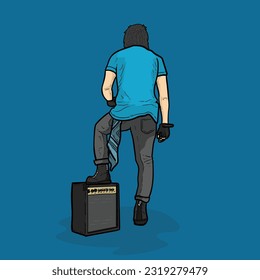 Rockstar guy or man or boy isolated on blue background vector modern illustrations
