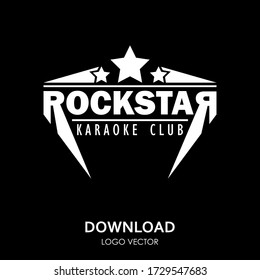 Rockstar Karaoke Club Logo Design With Black Background. Logo Design Black And White. Vector