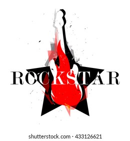 Rockstar Logotype Logo Badge Sign Poster Emblem Label Symbol Icon Vector With Flame Guitar