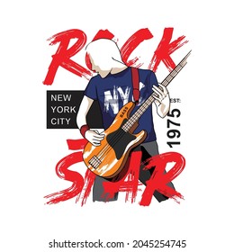 Rockstar mit Malergitarrist-Illustrationssymbol, Typografie-Illustration