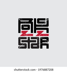 Rockstar - music poster with red lightnings and original lettering. Rock Star - t-shirt design. T-shirt apparels cool print with grunge effect.