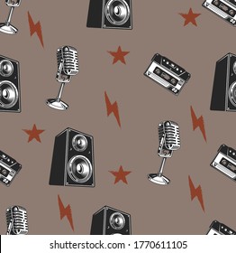 rockstar pattern including cassette, microphone and subwoofer