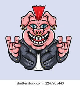 rockstar pig cartoon character illustration