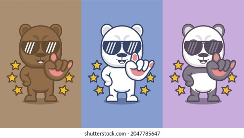 rockstar style cute polar bear panda cartoon. vector illustration for mascot logo or sticker