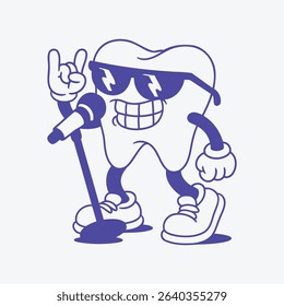 A rockstar tooth character with a microphone, perfect for music or fun, lively designs.