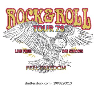 Rockstar tour poster vector artwork. Rock and roll t shirt design.  Eagle graphic for apparel and others.