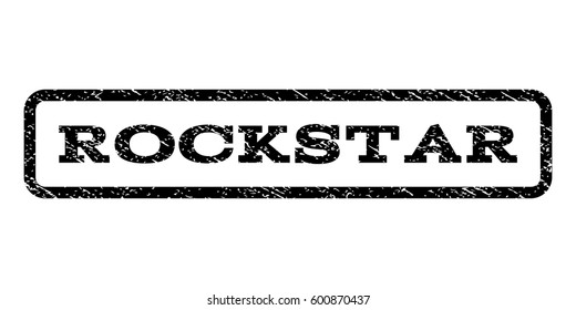 Rockstar watermark stamp. Text tag inside rounded rectangle frame with grunge design style. Rubber seal stamp with scratched texture. Vector black ink imprint on a white background.