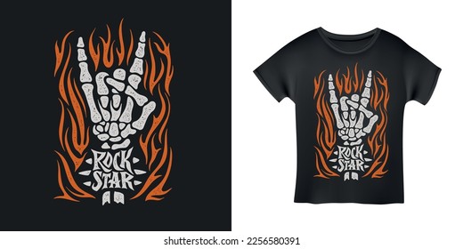 Rockstar word t  shirt design typography  Creative hand drawn lettering art  Rock related text  Vector vintage illustration 