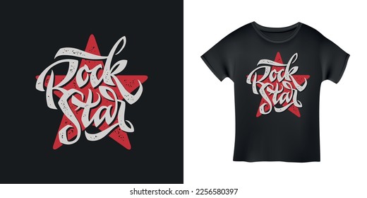 Rockstar word t-shirt design typography. Creative hand drawn lettering art. Rock related text. Vector vintage illustration.