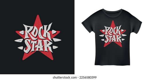 Rockstar Wort T-Shirt Design Typografie. Kreative, handgezeichnete Schrift. Rock verwandter Text. Vektorgrafik von Vintage.