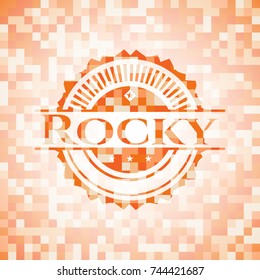 Rocky abstract orange mosaic emblem with background