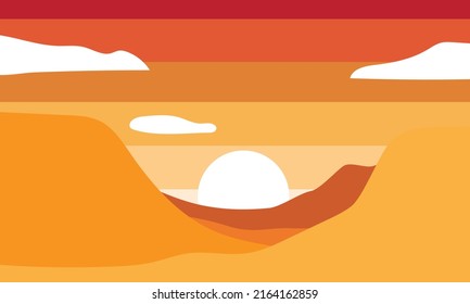 rocky cliff background. sunset landscape in the valley. vector illustration in flat design style 