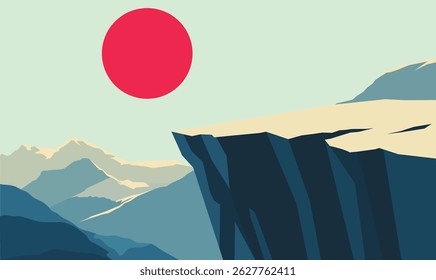 Rocky Cliff Mountain Top Nature Landscape Adventure with Sun in Bright Sky