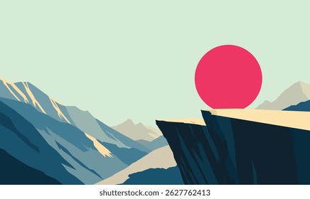 Rocky Cliff Mountain Top Nature Landscape Adventure with Sun in Bright Sky