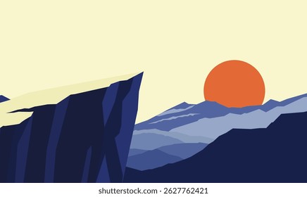 Rocky Cliff Mountain Top Nature Landscape Adventure with Sun at Sunset Sunrise Sky