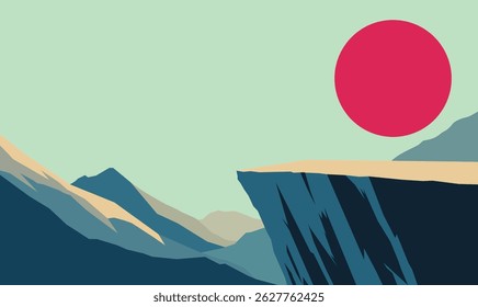 Rocky Cliff Mountain Top Nature Landscape Adventure with Sun in Bright Sky