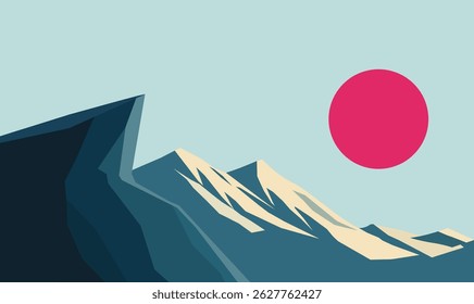 Rocky Cliff Mountain Top Nature Landscape Adventure with Sun in Bright Sky