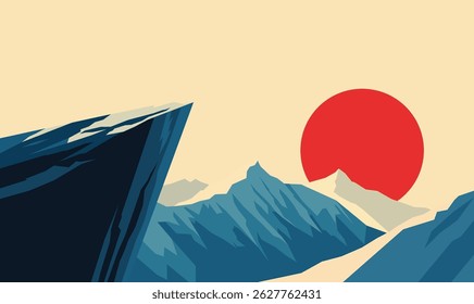 Rocky Cliff Mountain Top Nature Landscape Adventure with Sun at Sunset Sunrise Sky