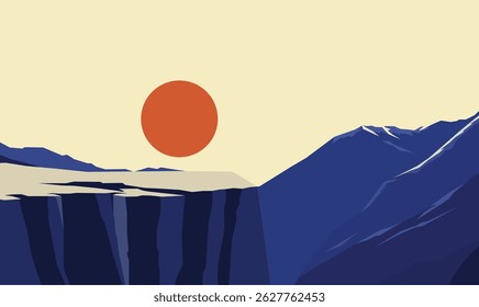 Rocky Cliff Mountain Top Nature Landscape Adventure with Sun at Sunset Sunrise Sky
