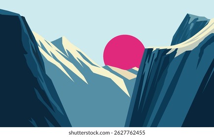 Rocky Cliff Mountain Top Nature Landscape Adventure with Sun in Bright Sky