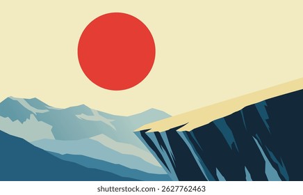 Rocky Cliff Mountain Top Nature Landscape Adventure with Sun at Sunset Sunrise Sky