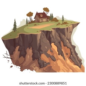 Rocky cliff and old tree over white
