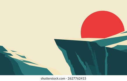 Rocky Cliff Top Nature Landscape Adventure with Sun at Sunset Sunrise Sky