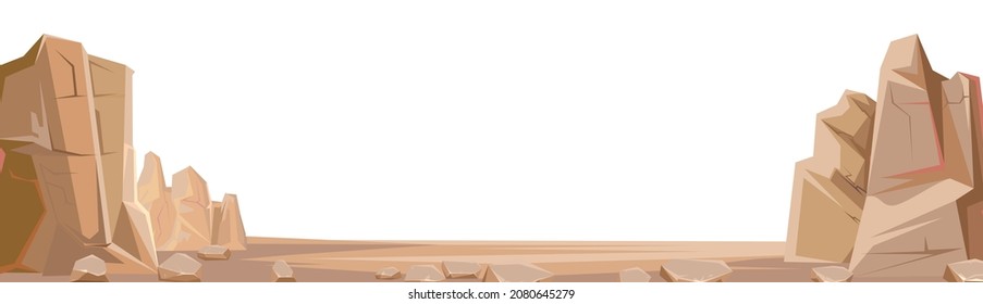 Rocky cliffs. Peaks of rocky mountains. Horizontal compozition. Stone landscape. Isolated on white background. Illustration vector.