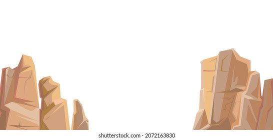 Rocky cliffs. Peaks of rocky mountains. Stone landscape. Isolated on white background. Illustration vector.