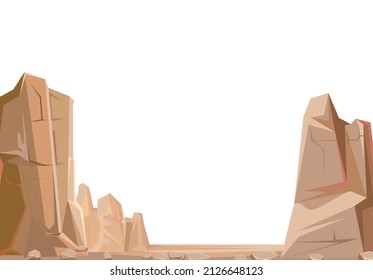 Rocky cliffs. Peaks of rocky mountains. Stone landscape. Isolated on white background. Illustration vector.