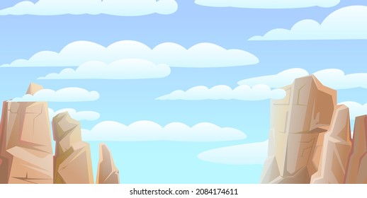 Acantilados rocosos. Picos de montañas rocosas. Viento. Paisaje de piedra. Cielo con nubes. Vector de ilustración.