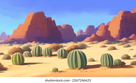 Desierto rocoso con cañones y bosquejos ilustraciones de pintura dibujadas a mano