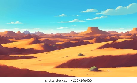 Rocky Desert with Canyons Detailed Hand Drawn Painting Illustration