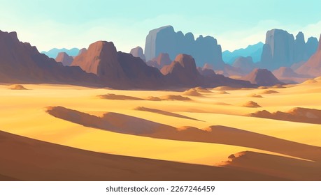 Rocky Desert with Canyons Detailed Hand Drawn Painting Illustration