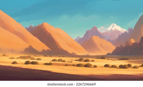 Rocky Desert with Canyons Detailed Hand Drawn Painting Illustration