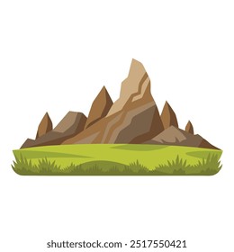 Rocky grassland landscape isolated flat vector illustration on white background