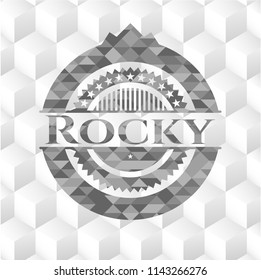 Rocky grey emblem with geometric cube white background