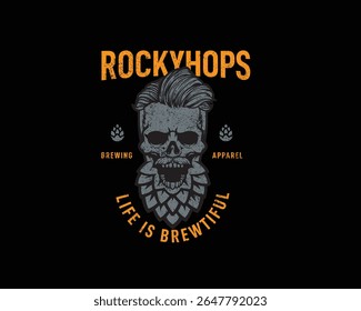 Rocky Hops brewery skull beard logo