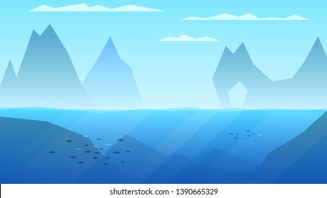 Rocky islands, ocean or sea, underwater landscape, fog, tropical sea