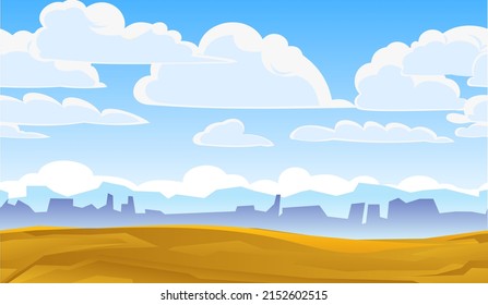 Rocky landscape. Horizontal illustration. Sharp stone cliffs. Seamless illustration Horizon far away. View of an uninhabited planet. Desert during day. Vector.