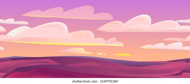 Rocky morning landscape. Seamless illustration. Beautiful stone scenery. Cartoon flat style design. Vector.
