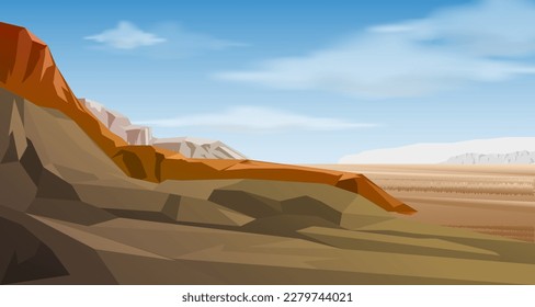 Rocky mountain background. Red rocks, Colorado or grand canyon scenery cartoon western mountains. Sahara or Arizona, mexican rocky mountain landscape element. vector illustration