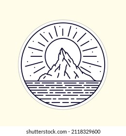 Rocky Mountain design with big sun background