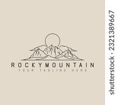 rocky mountain line art logo design with moon and cloud minimalist style logo vector illustration design