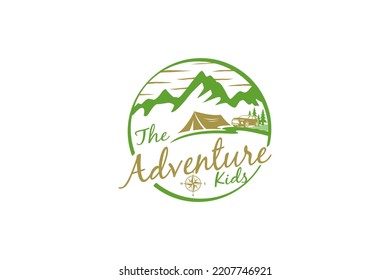 Rocky Mountain Logo Adventure Park Outdoor Emblem Badge Tent Camp Illustration