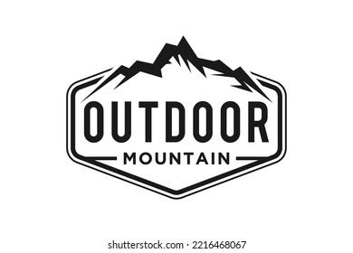 Rocky mountain logo adventure park outdoor emblem badge camping illustration hexagon shape