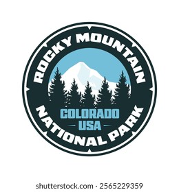 Rocky Mountain National Park emblem badge patch logo design with Mount Peak Snow, vector illustration