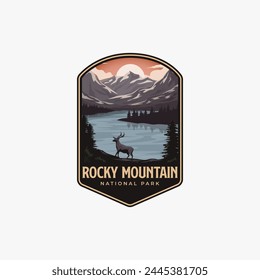 Rocky Mountain National Park Logo Patch Abzeichen Illustration, schöne Fluss See Berg Landschaft Patch Design